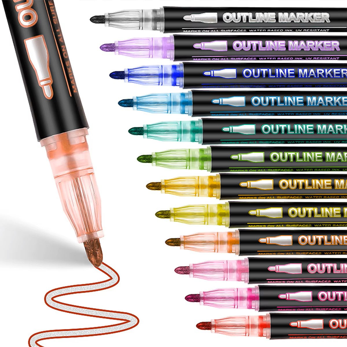 Double Line Pens Set, 8/12 Colors Metallic Self-Outline Markers for DIY Art & Cards