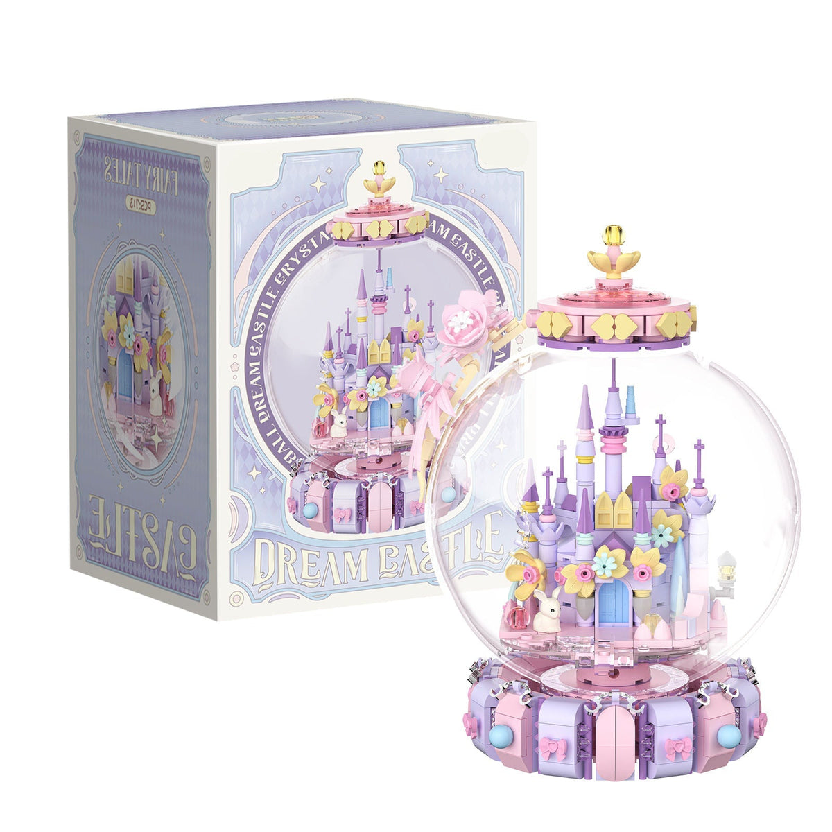 Enchanted Crystal Castle Building Set, Fantasy Rotating DIY Display Globe