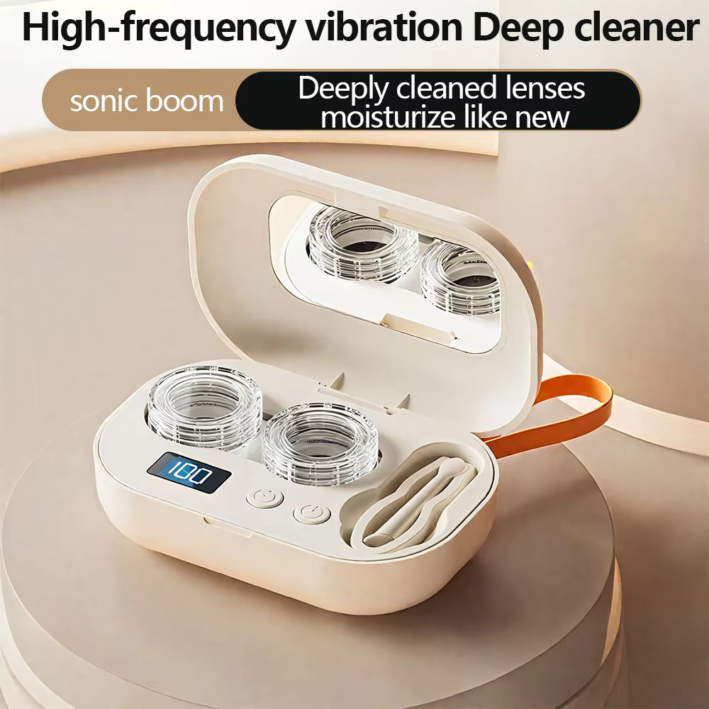 Portable Ultrasonic Contact Lens Cleaner, High-Frequency Vibration Protein Remover, 360Β° Deep Cleaning Case