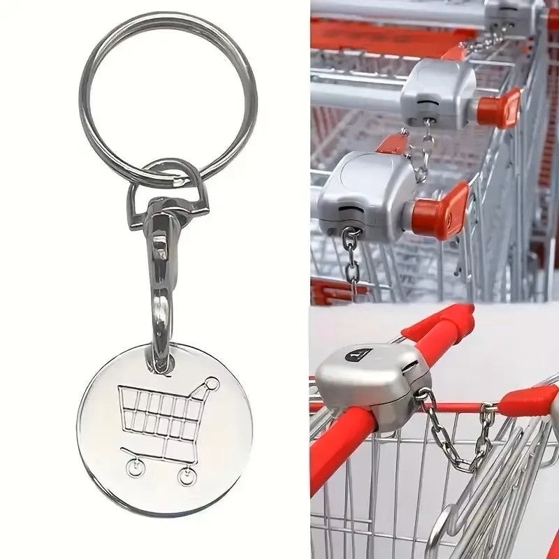 Universal Stainless Steel Trolley Token Keychain - Reusable Cart Coin