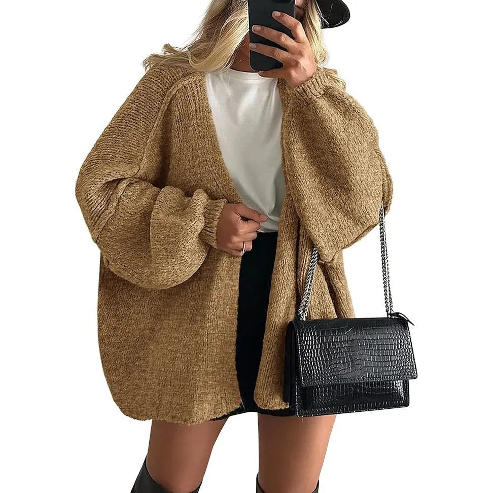 Pomence Women's Oversized Lantern Sleeve Cardigan