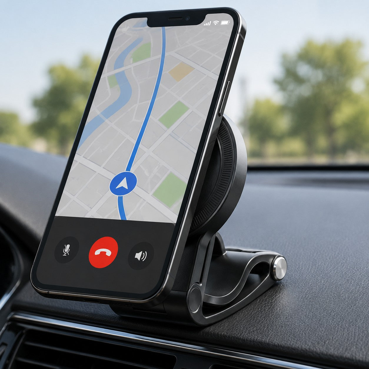 Phone mounted showing a clear GPS map with no signal interference
