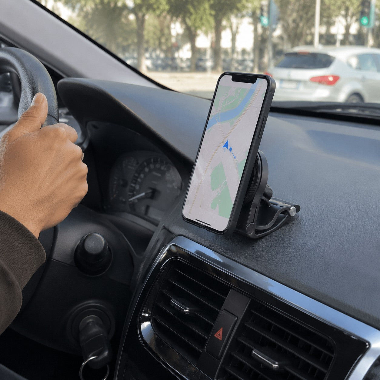 Rideshare driver using the mount hands-free