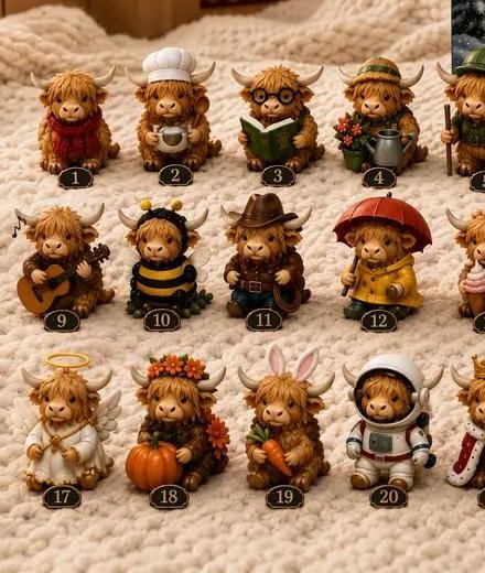 Pomence Highland Cow Advent Calendar, collectible figurines revealed daily