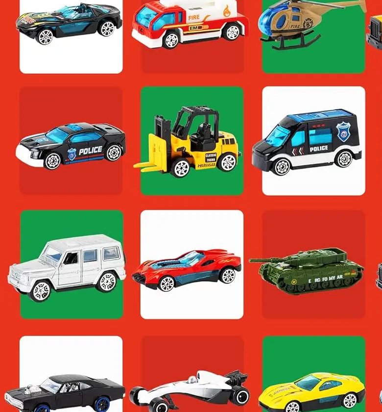 24 unique die-cast vehicle designs to collect, cars, trucks and rescue vehicles