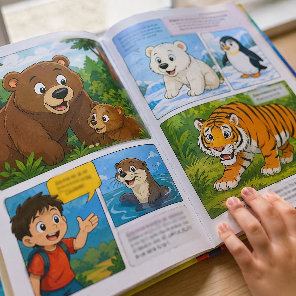 Two illustrated pages inside the Pomence Ultimate Encyclopedia of Whys