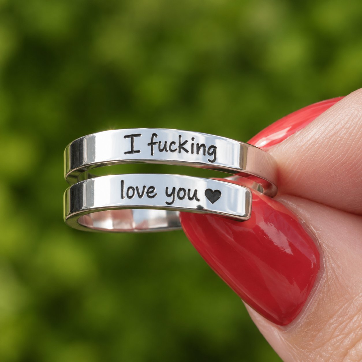 The mirror polished surface of the Pomence I F♡cking Love You Ring