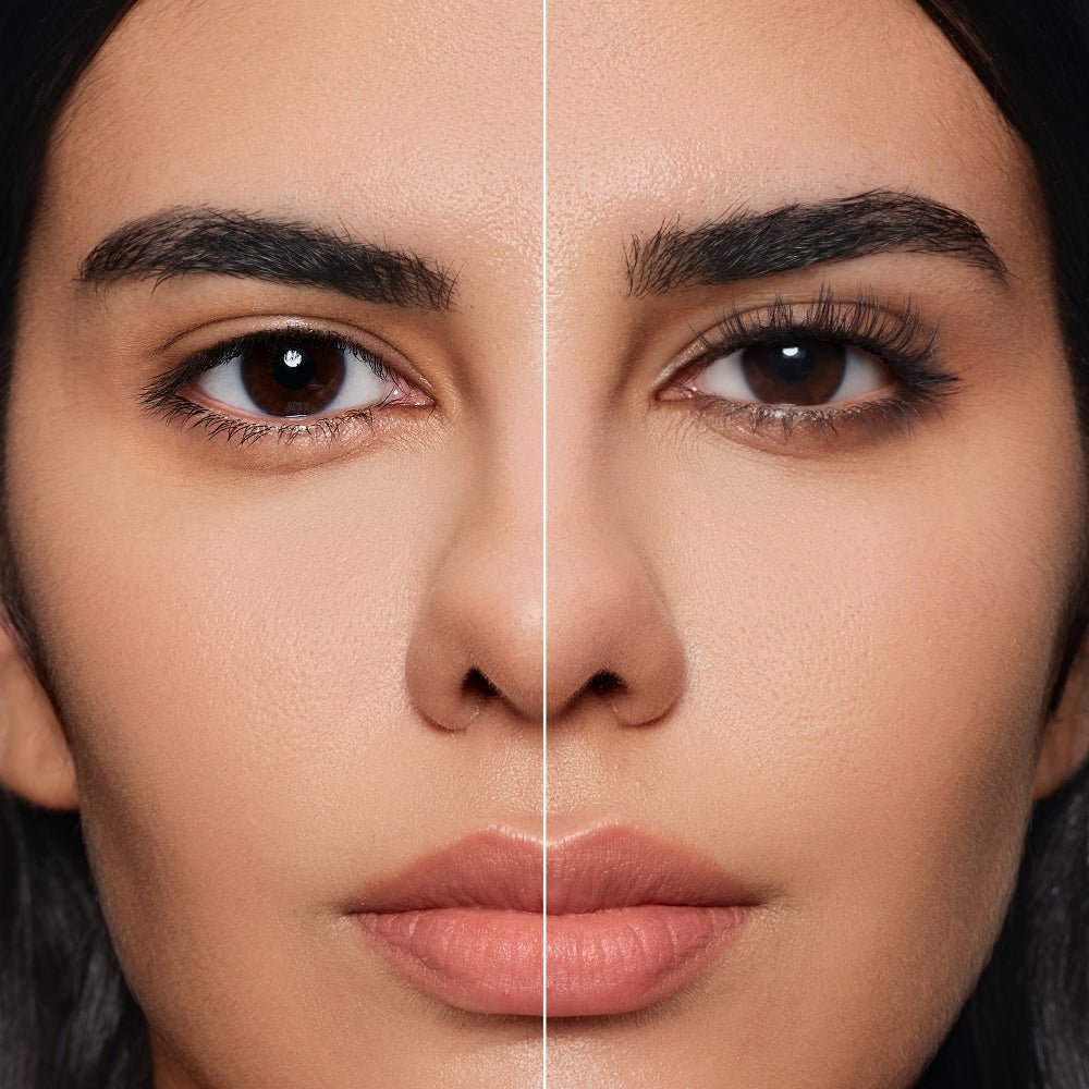Before and after wearing Pomence No.18 Velvet Black magnetic eyelashes
