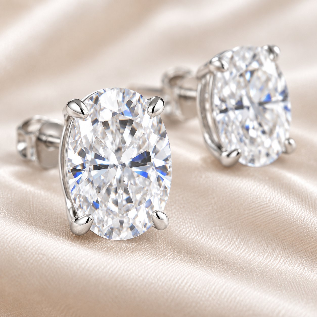 A silver Pomence moissanite stud earring beside a yellow one, showing the two color options