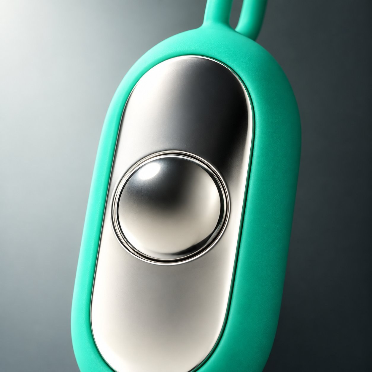 The single domed metal button centered on the faceplate of the Pomence Palm Calm Fidget