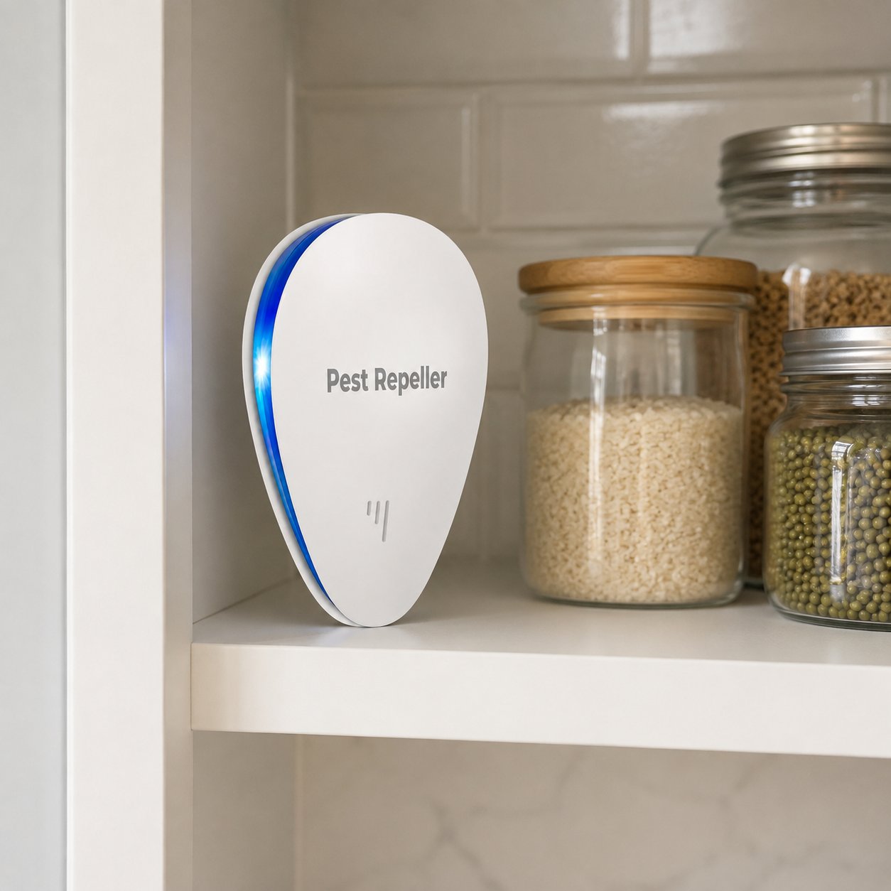 Pomence Pest Repeller on a clean kitchen shelf with no traps or chemicals