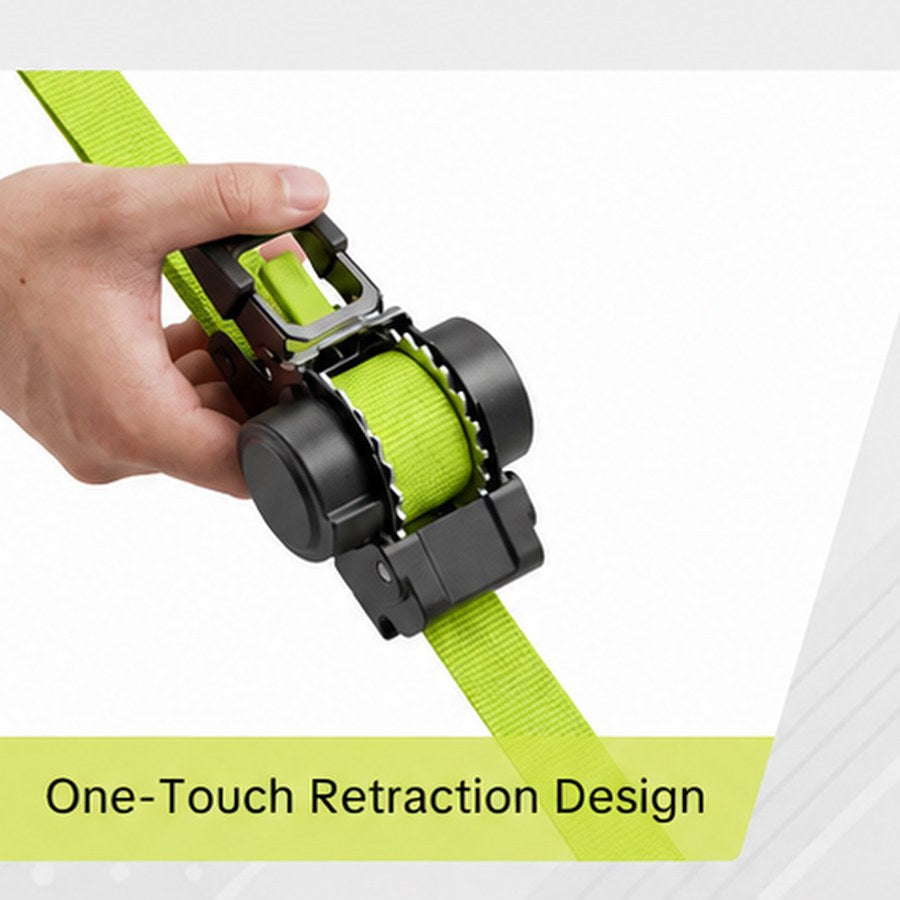Hand pressing the handle on the one touch retraction design