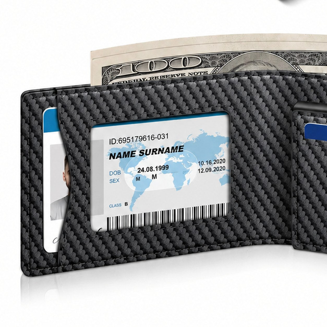 The clear ID window and quick-access card slots inside the Pomence RFID Minimalist Bifold Wallet