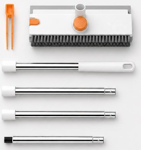 Everything in the box: the tweezer, the brush head with built-in squeegee, the tail rod with handle, two extension rods and a connecting rod