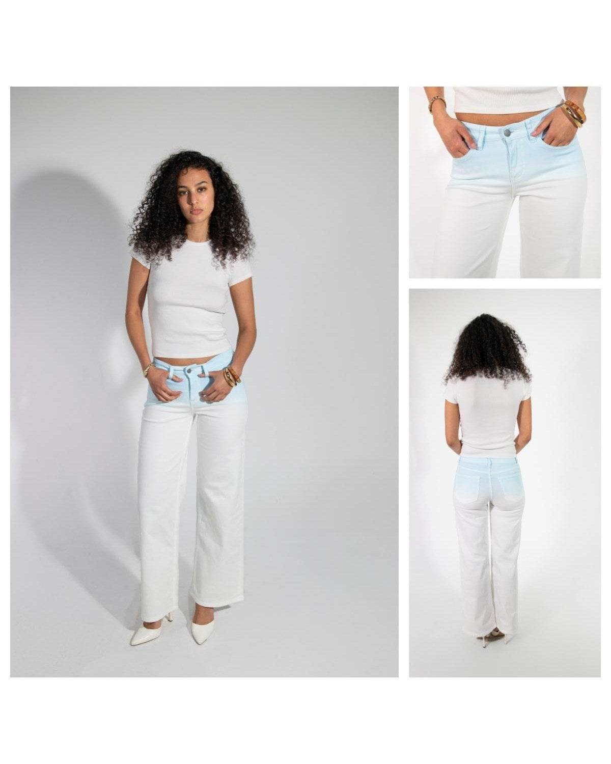 Pomence™ Baggy Wide-Leg Jeans. Pomence Baggy Wide-Leg Jeans in Ombre Light Blue & White