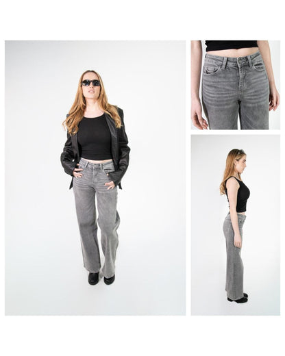 Pomence™ Baggy Wide-Leg Jeans. Pomence Baggy Wide-Leg Jeans in Grey Wash