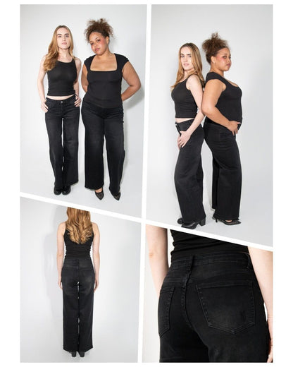 Pomence™ Baggy Wide-Leg Jeans. Pomence Baggy Wide-Leg Jeans in Black Wash