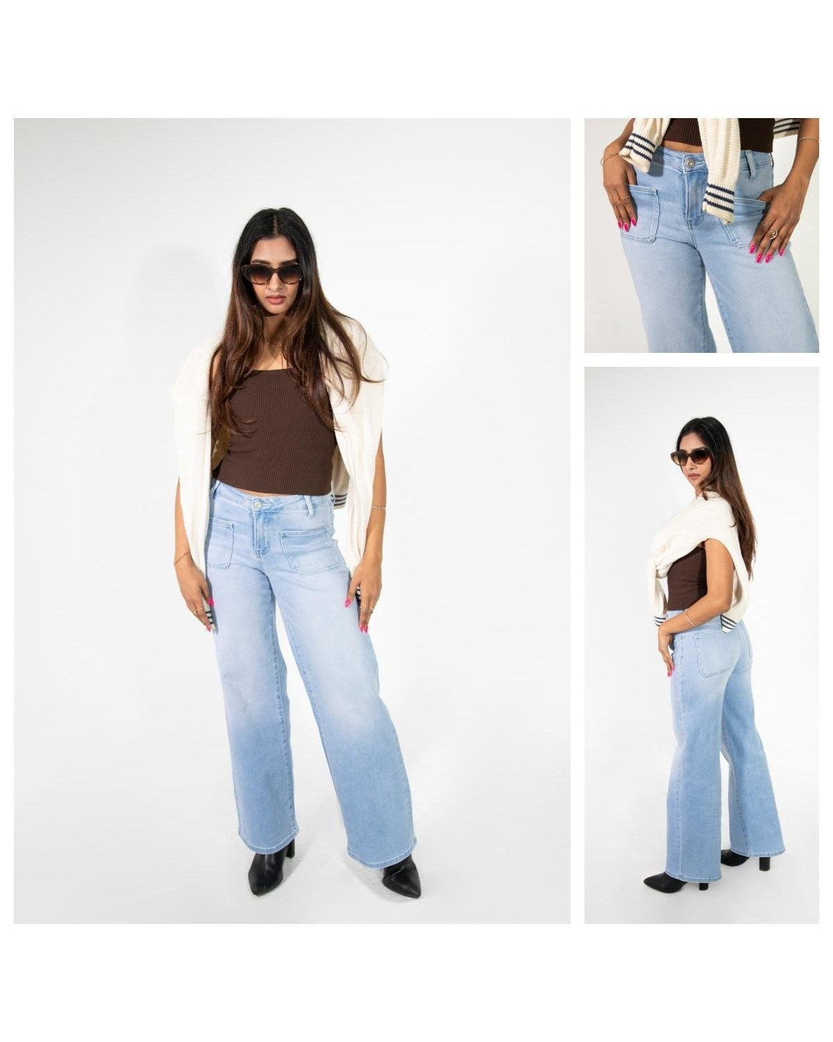 Pomence™ Baggy Wide-Leg Jeans. Pomence Baggy Wide-Leg Jeans, patch pocket detail