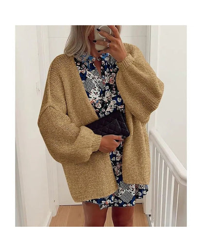 Pomence Women's Oversized Lantern Sleeve Cardigan. Pomence Oversized Lantern Sleeve Cardigan - Camel