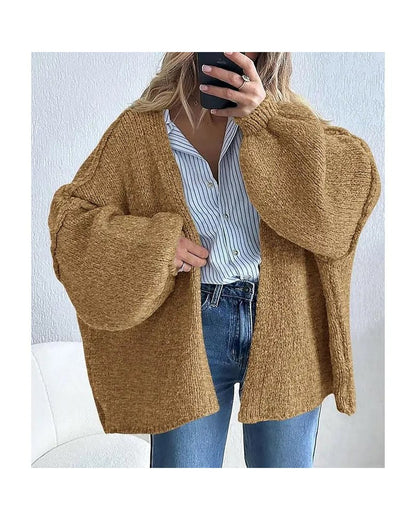 Pomence Women's Oversized Lantern Sleeve Cardigan. Pomence Oversized Lantern Sleeve Cardigan - Camel