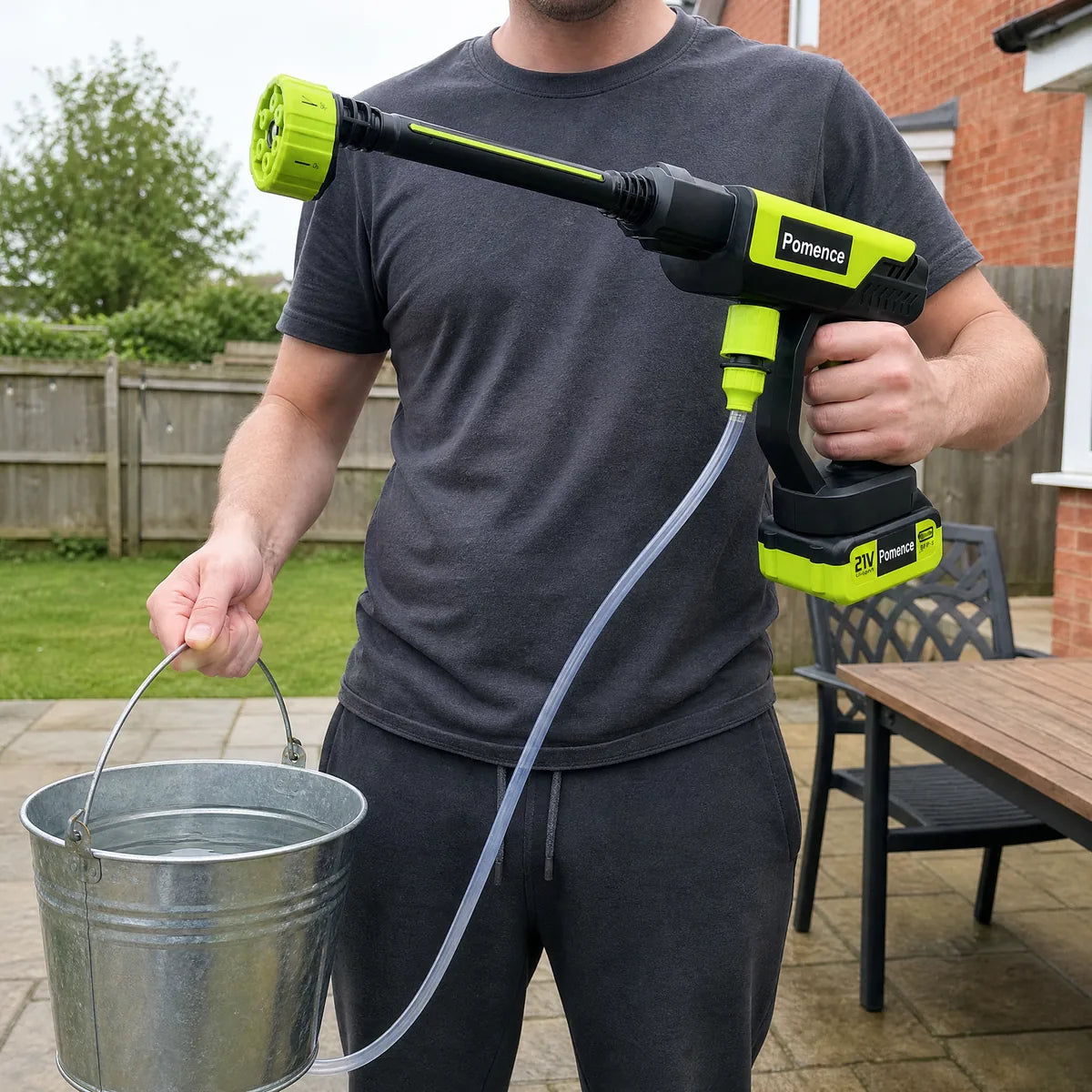 George P. carrying the lightweight Pomence washer
