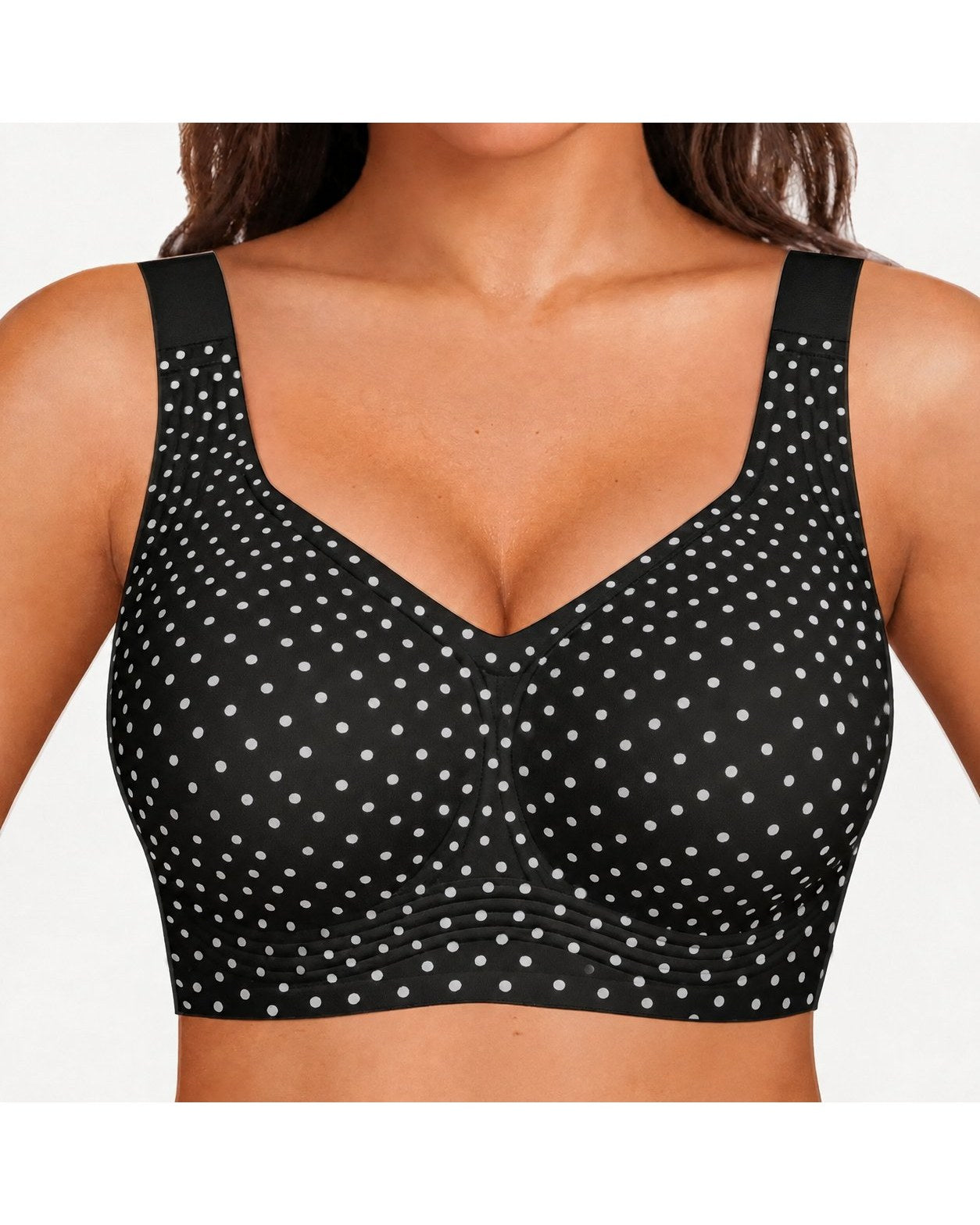 Pomence Jelly Bra Wirefree Full Coverage T-Shirt Bra. Pomence Jelly Bra, Black with White Polka Dot
