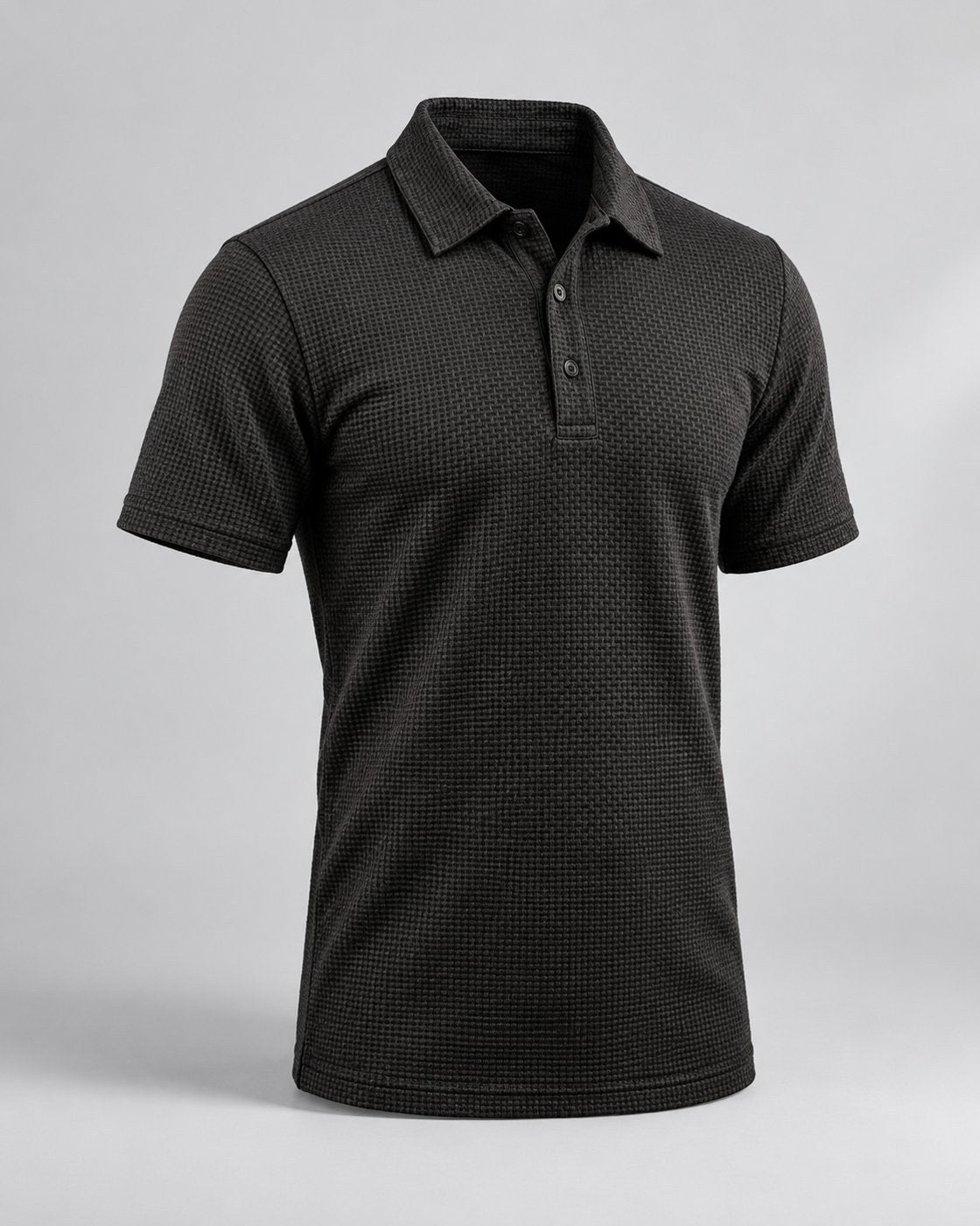 Pomence™ Textured Stretch Polo. Pomence Textured Stretch Polo, front view, Espresso Black