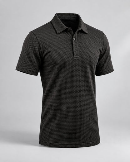 Pomence™ Textured Stretch Polo. Pomence Textured Stretch Polo, front view, Espresso Black