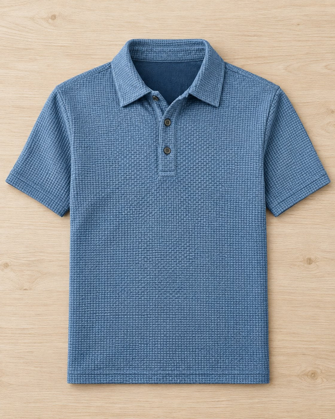 Pomence™ Textured Stretch Polo. Pomence Textured Stretch Polo, front view, Coastal Blue