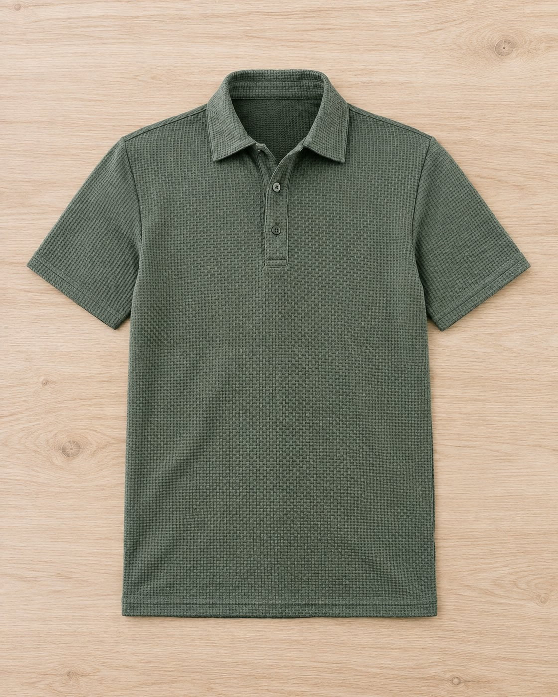 Pomence™ Textured Stretch Polo. Pomence Textured Stretch Polo, front view, Sage Green