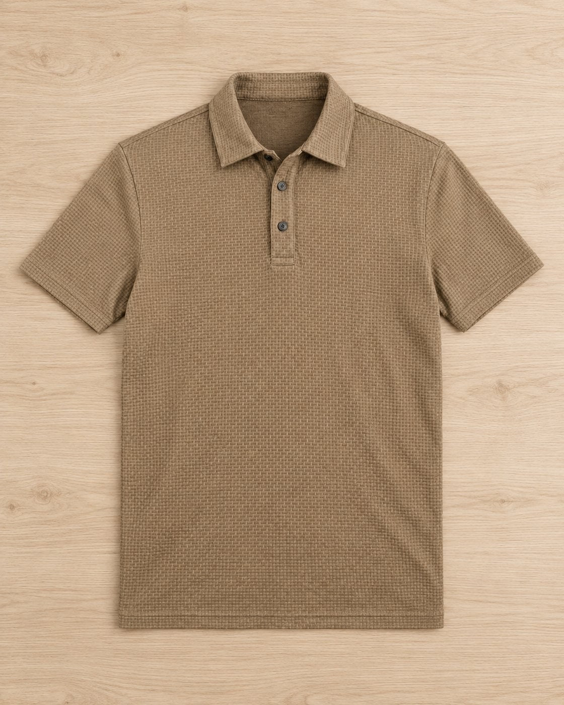 Pomence™ Textured Stretch Polo. Pomence Textured Stretch Polo, front view, Camel Tan