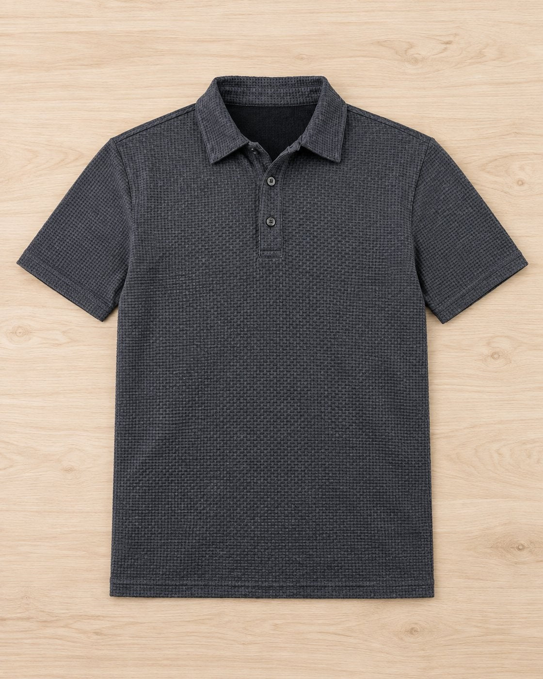 Pomence™ Textured Stretch Polo. Pomence Textured Stretch Polo, front view, Harbour Gray