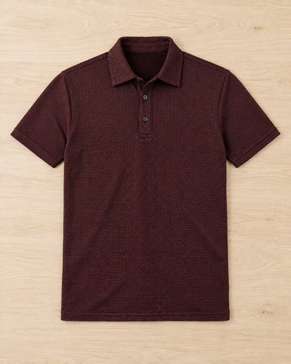 Pomence™ Textured Stretch Polo. Pomence Textured Stretch Polo, front view, Merlot Red