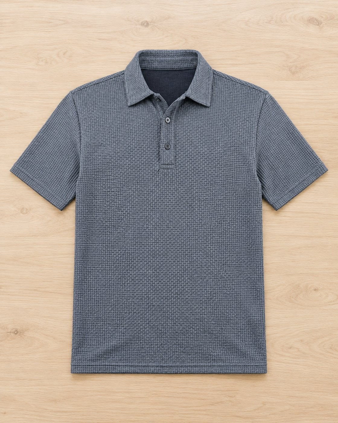 Pomence™ Textured Stretch Polo. Pomence Textured Stretch Polo, front view, Silverwood Gray