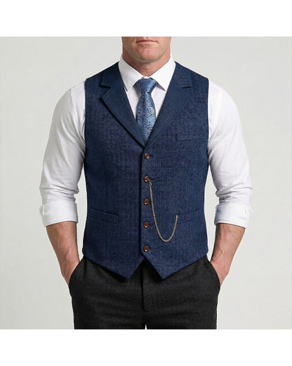 Lancaster Men's Ultra Comfortable Waistcoat. Lancaster Men's Ultra Comfortable Waistcoat, on-body front view, Midnight Navy
