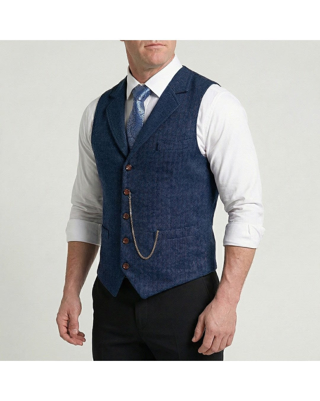 Lancaster Men's Ultra Comfortable Waistcoat. Lancaster Men's Ultra Comfortable Waistcoat, on-body full view, Midnight Navy