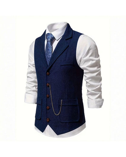 Lancaster Men's Ultra Comfortable Waistcoat. Lancaster Men's Ultra Comfortable Waistcoat, front view with tie, Midnight Navy
