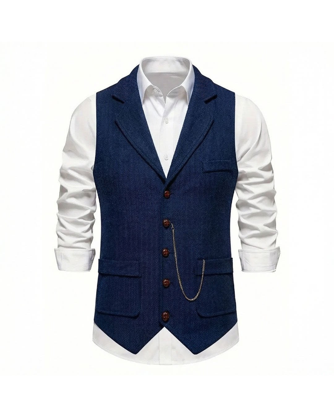Lancaster Men's Ultra Comfortable Waistcoat. Lancaster Men's Ultra Comfortable Waistcoat, front view, open collar, Midnight Navy