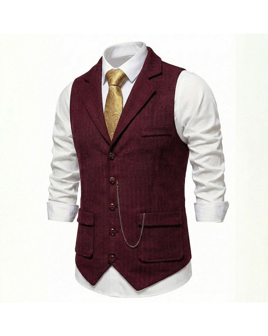 Lancaster Men's Ultra Comfortable Waistcoat. Lancaster Men's Ultra Comfortable Waistcoat, front view with tie, Crimson Red
