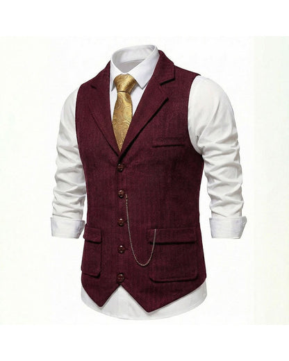 Lancaster Men's Ultra Comfortable Waistcoat. Lancaster Men's Ultra Comfortable Waistcoat, front view with tie, Crimson Red