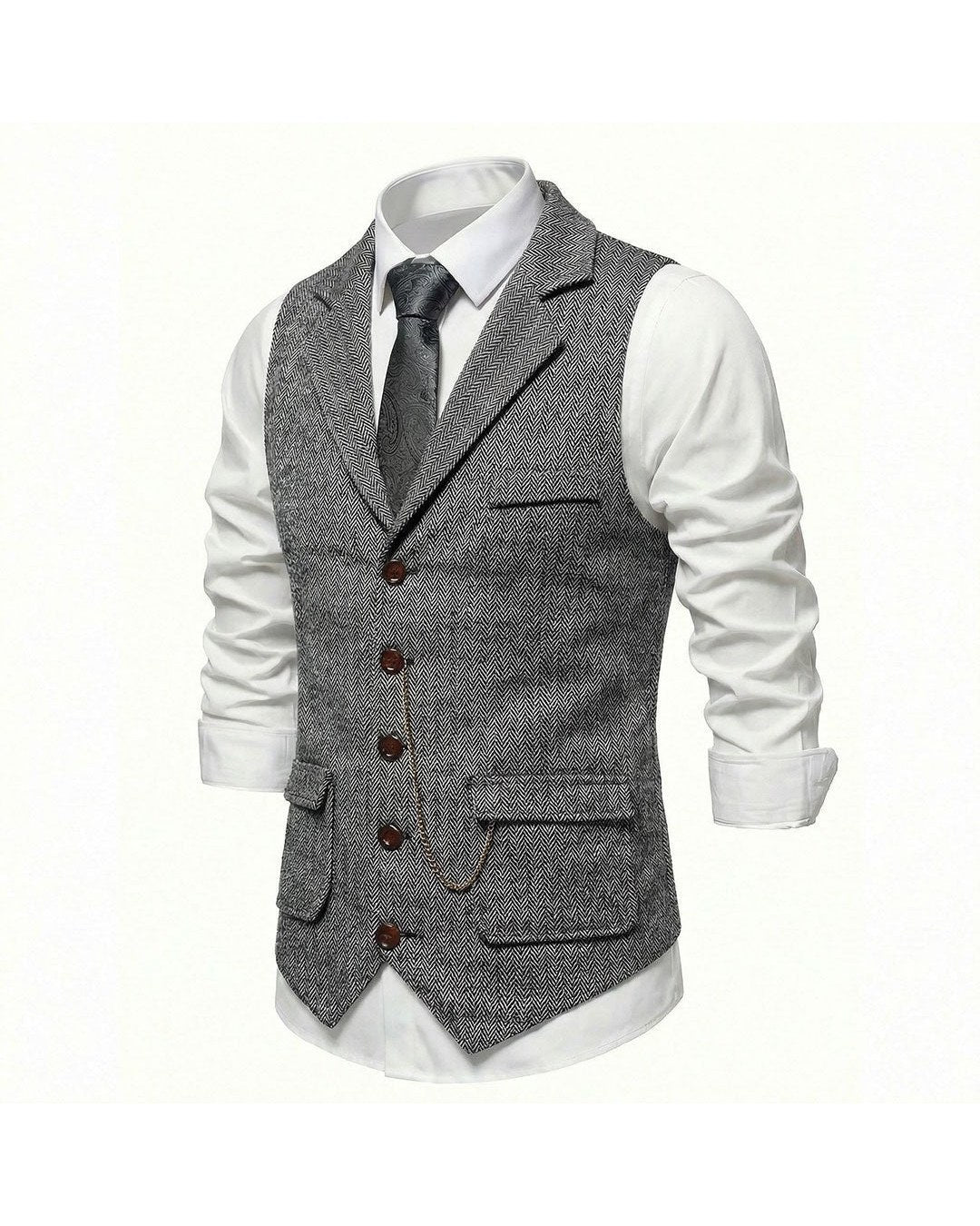 Lancaster Men's Ultra Comfortable Waistcoat. Lancaster Men's Ultra Comfortable Waistcoat, front view with tie, Gunmetal Gray