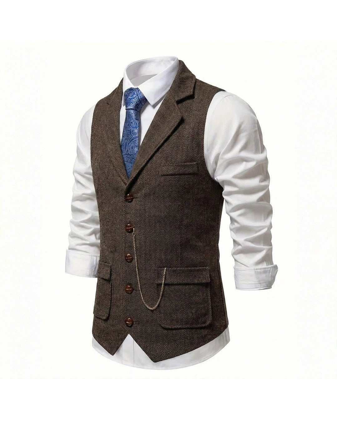 Lancaster Men's Ultra Comfortable Waistcoat. Lancaster Men's Ultra Comfortable Waistcoat, front view with tie, Oxford Brown