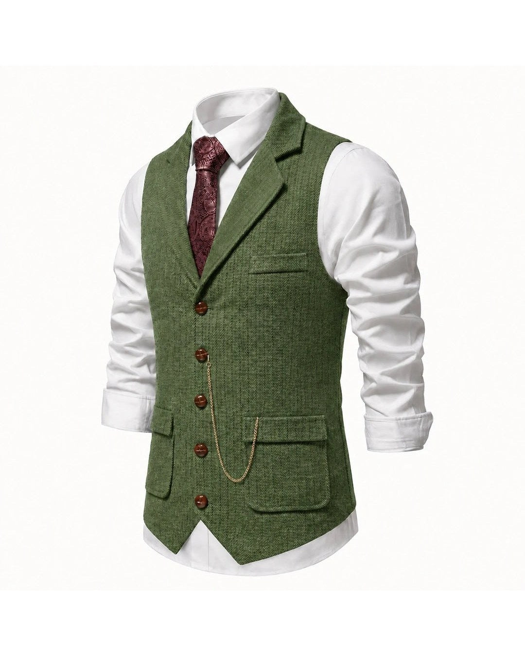 Lancaster Men's Ultra Comfortable Waistcoat. Lancaster Men's Ultra Comfortable Waistcoat, front view with tie, Olive Green