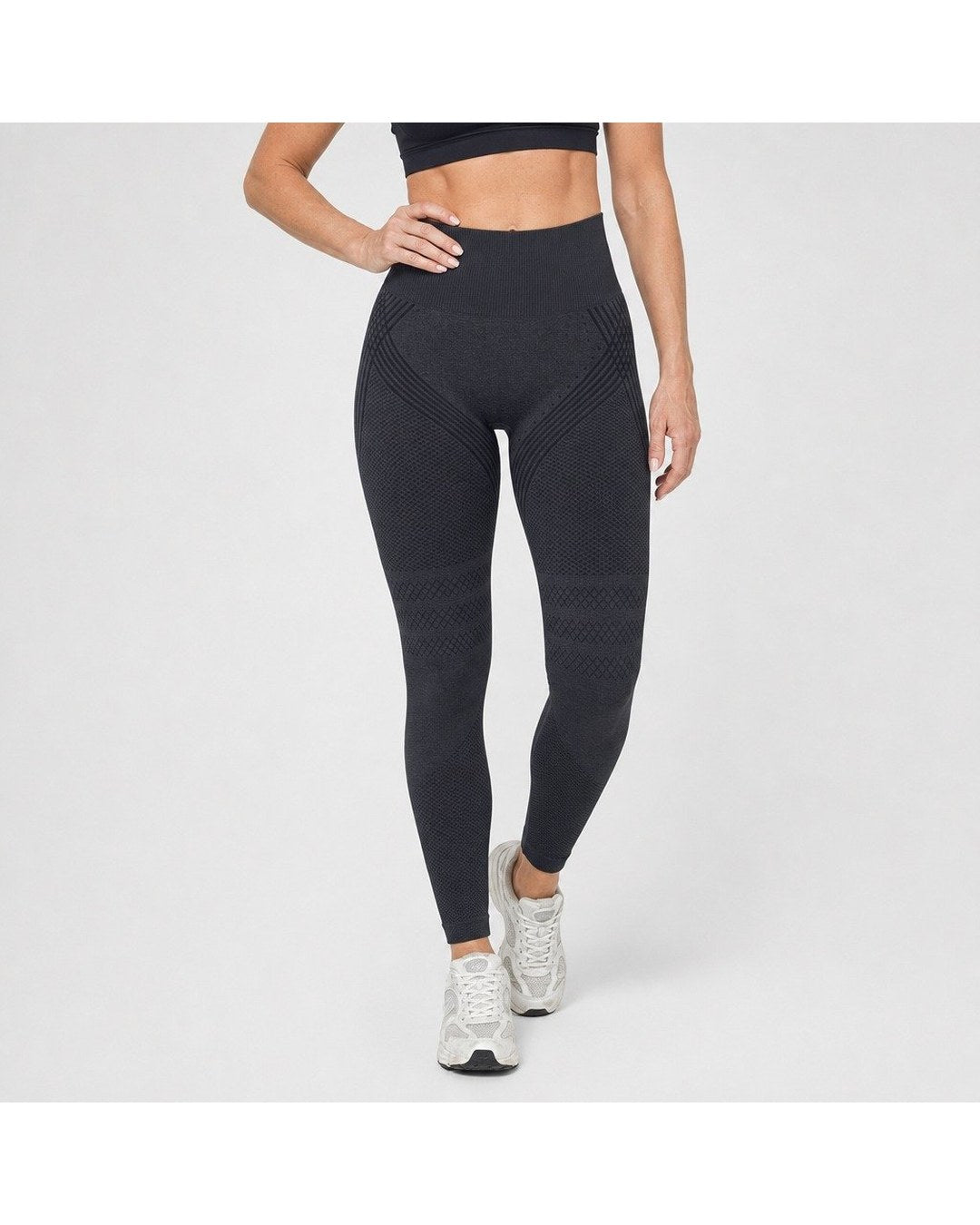 Pomence™ 3D Textured Anti-Cellulite Leggings. 3D textured anti-cellulite leggings, high-waist compression fit, front view