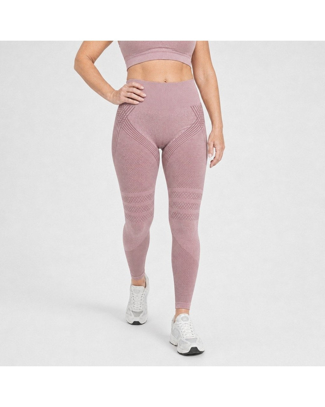 Pomence™ 3D Textured Anti-Cellulite Leggings. Dusty Pink 3D textured anti-cellulite leggings, front view