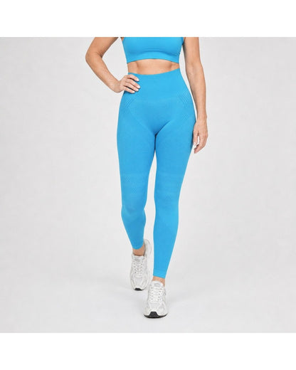 Pomence™ 3D Textured Anti-Cellulite Leggings. Turquoise 3D textured anti-cellulite leggings, front view