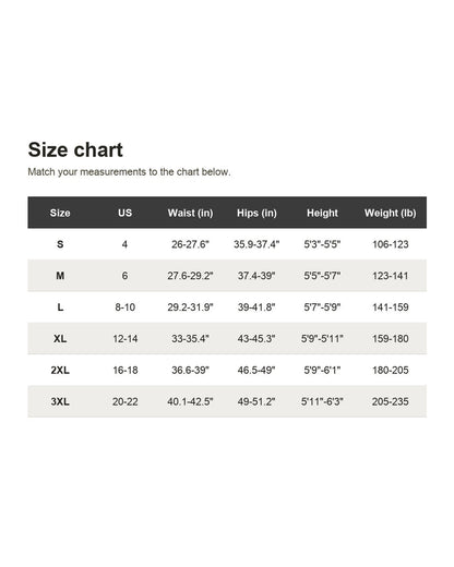 Pomence™ 3D Textured Anti-Cellulite Leggings. Size chart