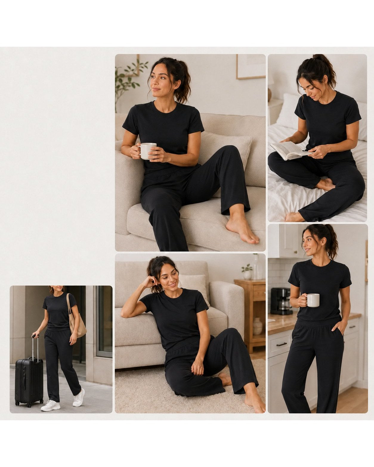 Pomence Women's Dusty Pink 2-Piece Loungewear Set. Pomence Women's Dusty Pink 2-Piece Loungewear Set in Black, lifestyle
