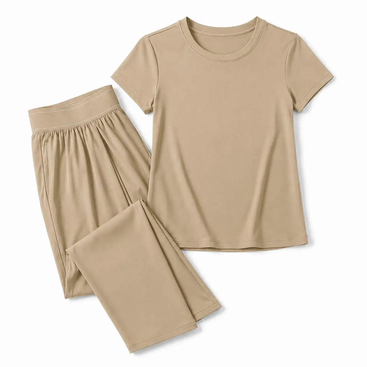Pomence Women's Dusty Pink 2-Piece Loungewear Set. Khaki