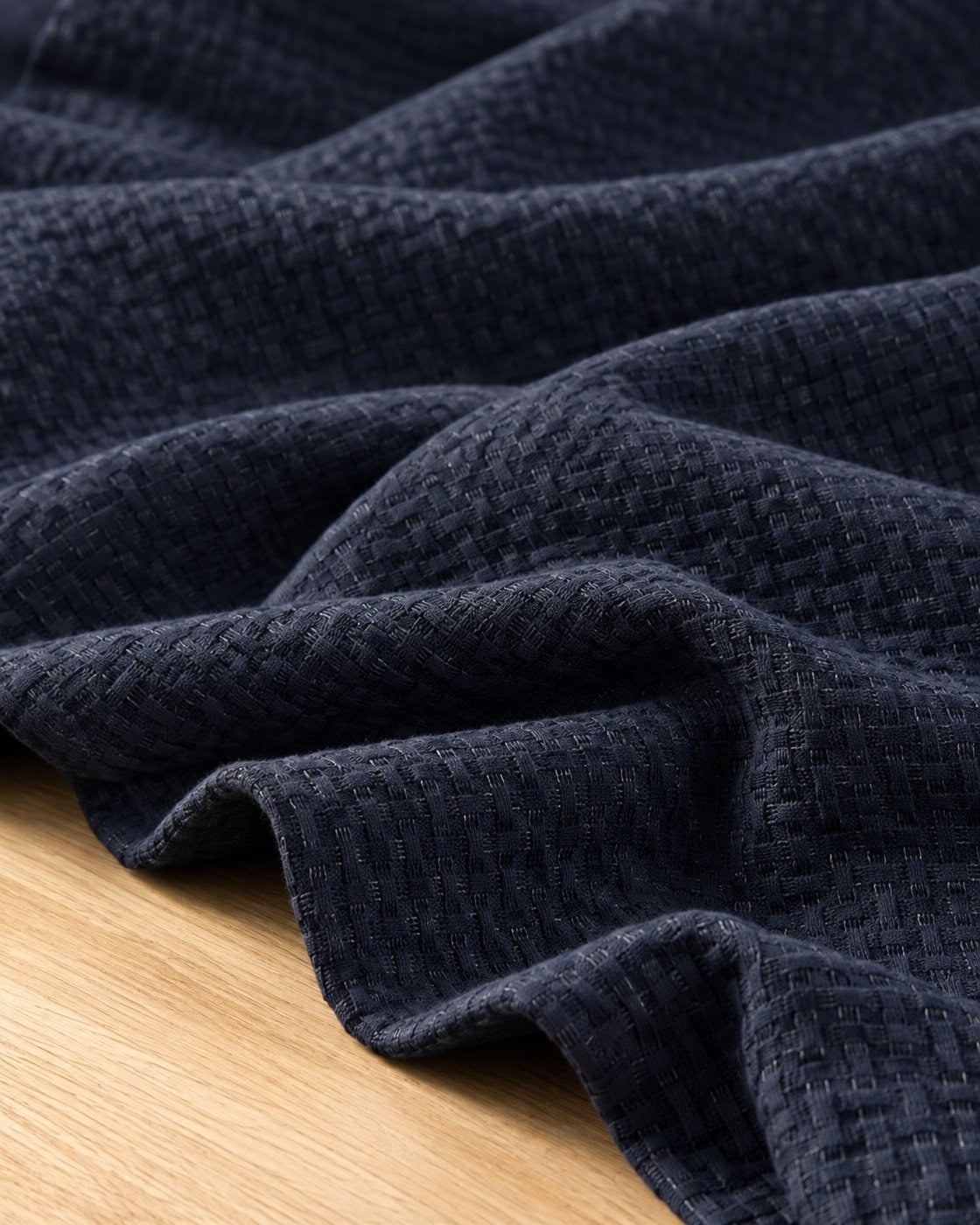 Pomence™ Long Sleeve Textured Polo. Pomence Long Sleeve Textured Polo, basket-weave waffle knit texture close up